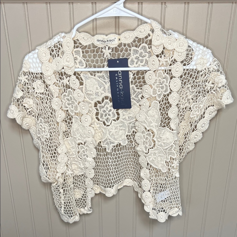 Anna-Kaci Cream Crochet Lace Top